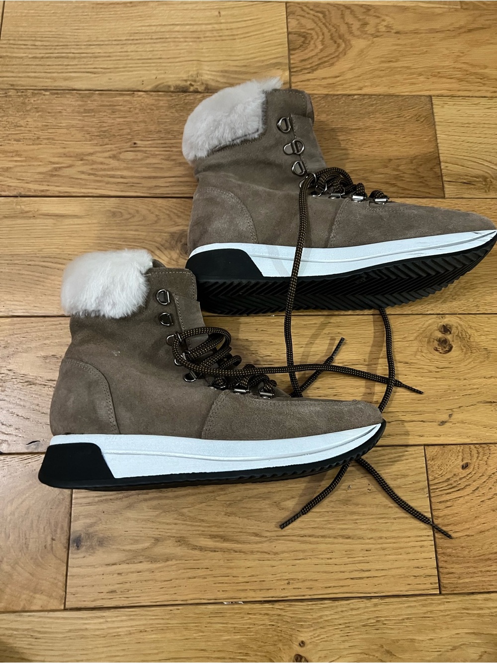 Cordani Taupe Suede Faux-Fur Trim Lace-Up Winter Boots